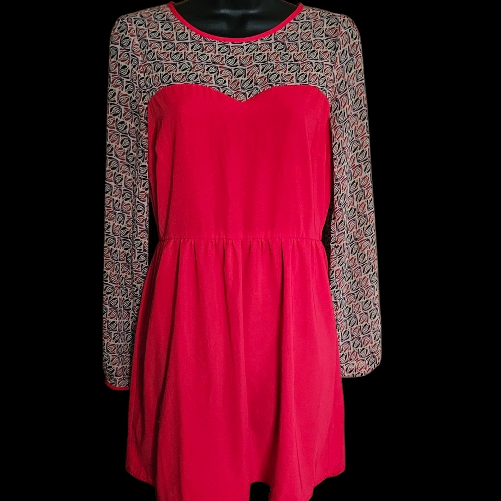 Peppermint Red Dress with Cream and Black Pattern
